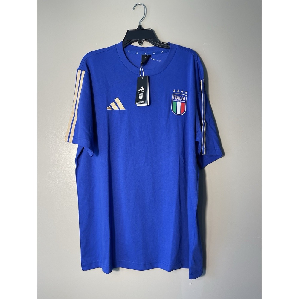Adidas Italy Soccer Team Men's DNA T-shirt Embroidered Blue Size M New